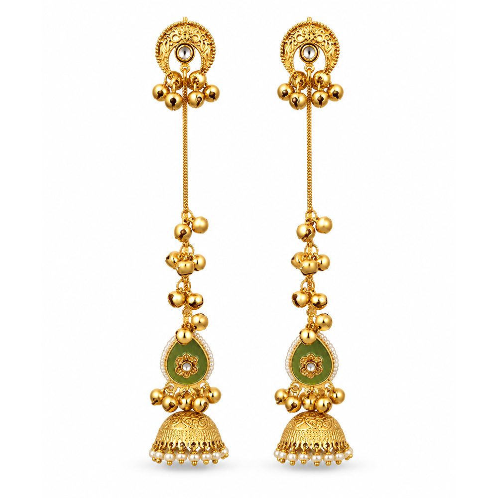 Seevee Fashion Gold Plated Pota Stone Traditional Ethnic Kashmiri Earrings