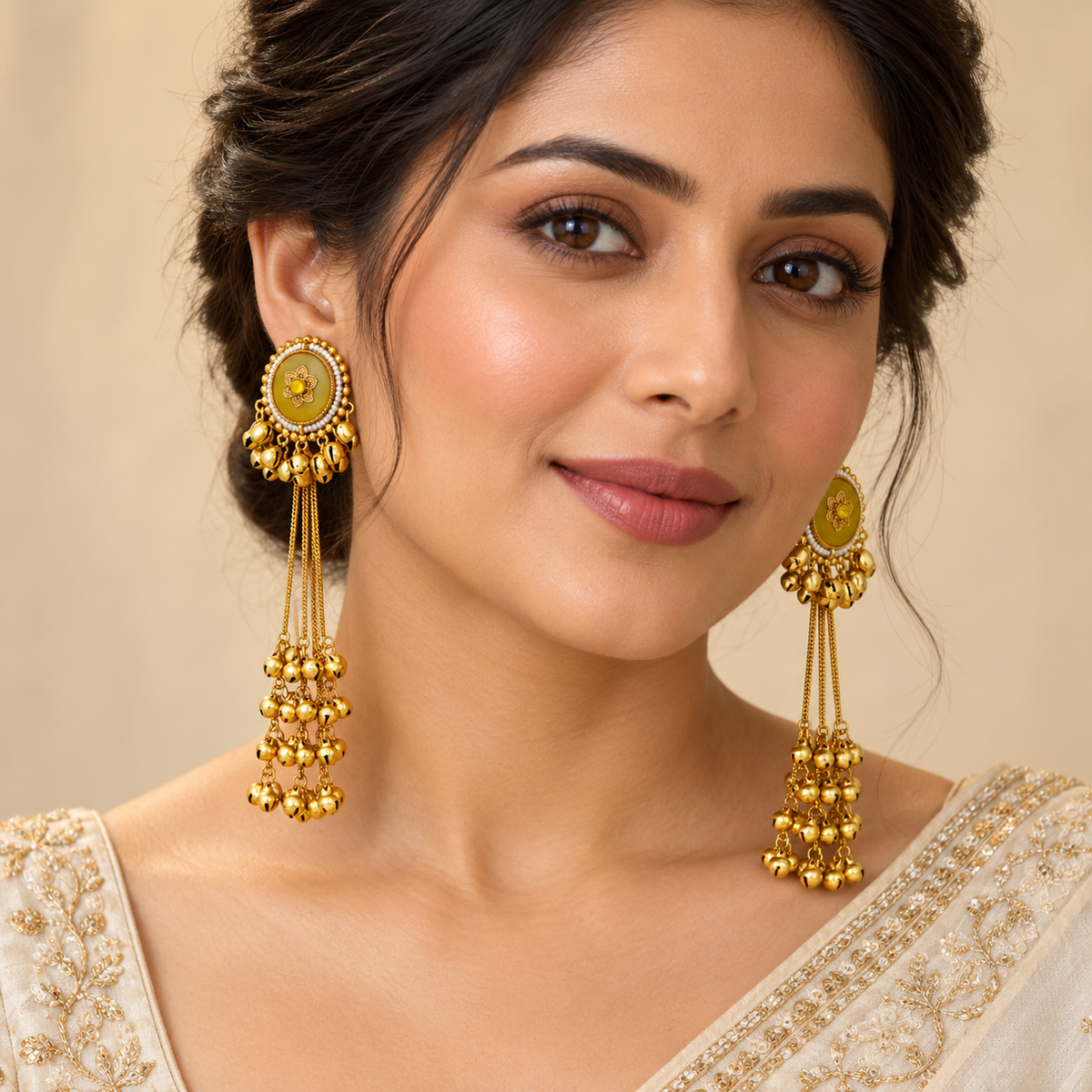 Seevee Fashion Gold Plated Pota Stone kashmiri Earrings for Women