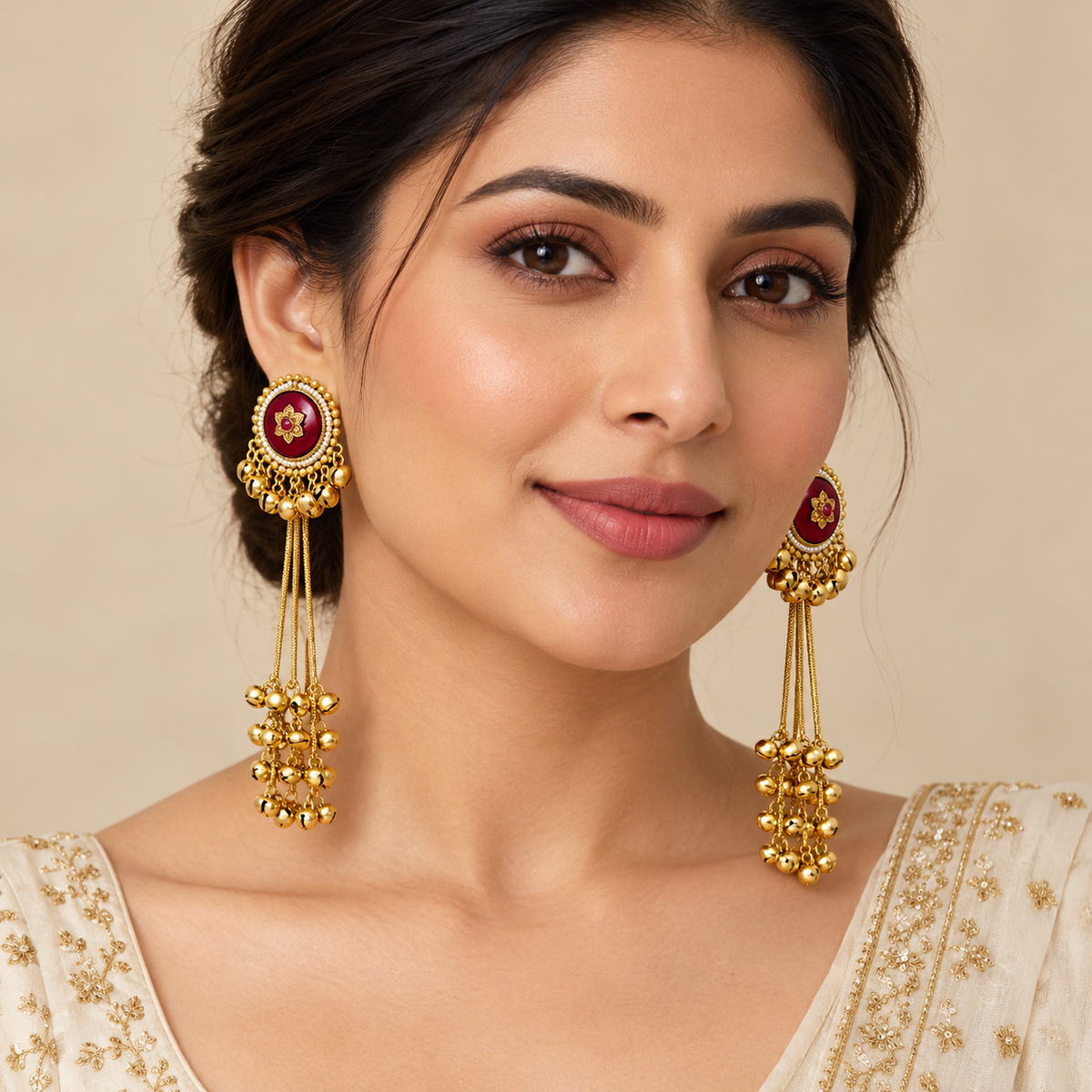 Seevee Fashion Gold Plated Pota Stone kashmiri Earrings for Women