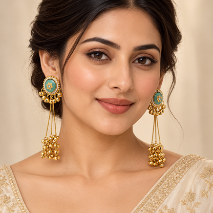Seevee Fashion Gold Plated Pota Stone kashmiri Earrings for Women