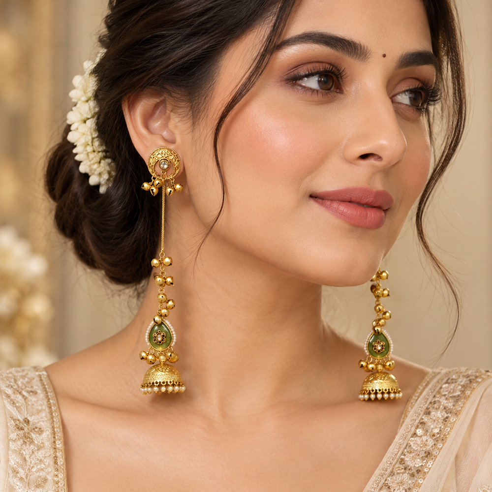 Seevee Fashion Gold Plated Pota Stone Traditional Ethnic Kashmiri Earrings