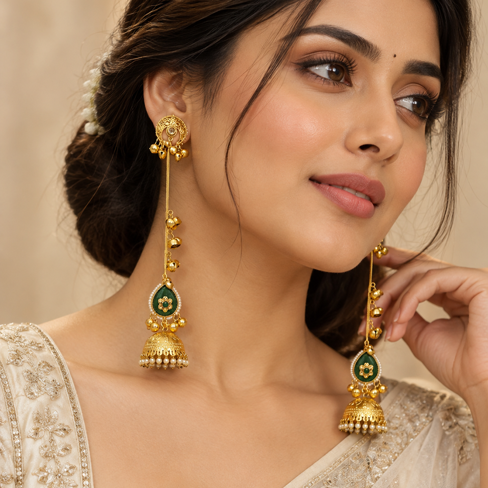 Seevee Fashion Gold Plated Pota Stone Traditional Ethnic Kashmiri Earrings