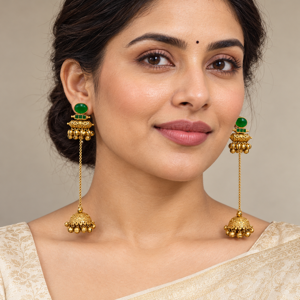 Seevee Fashion Gold Plated Pota Stone kashmiri Earrings for Women