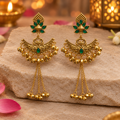 Seevee Fashion Gold Plated Pota Stone kashmiri Earrings for Women
