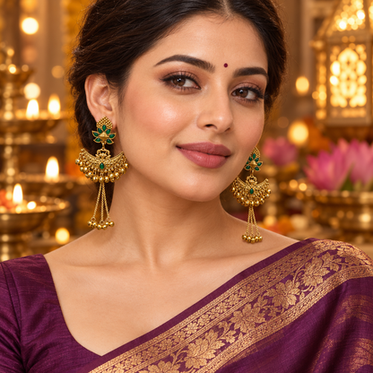 Seevee Fashion Gold Plated Pota Stone kashmiri Earrings for Women