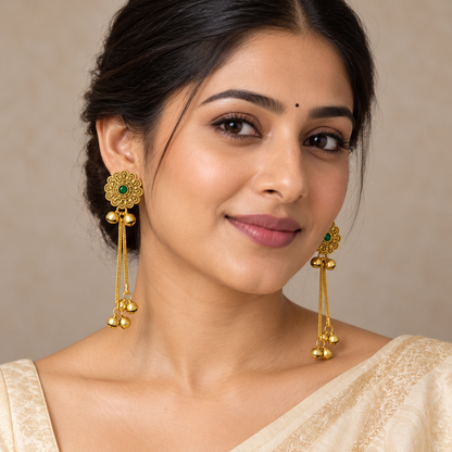 Seevee Fashion Gold Plated Pota Stone Ghungroo Kashmiri Earrings for Women