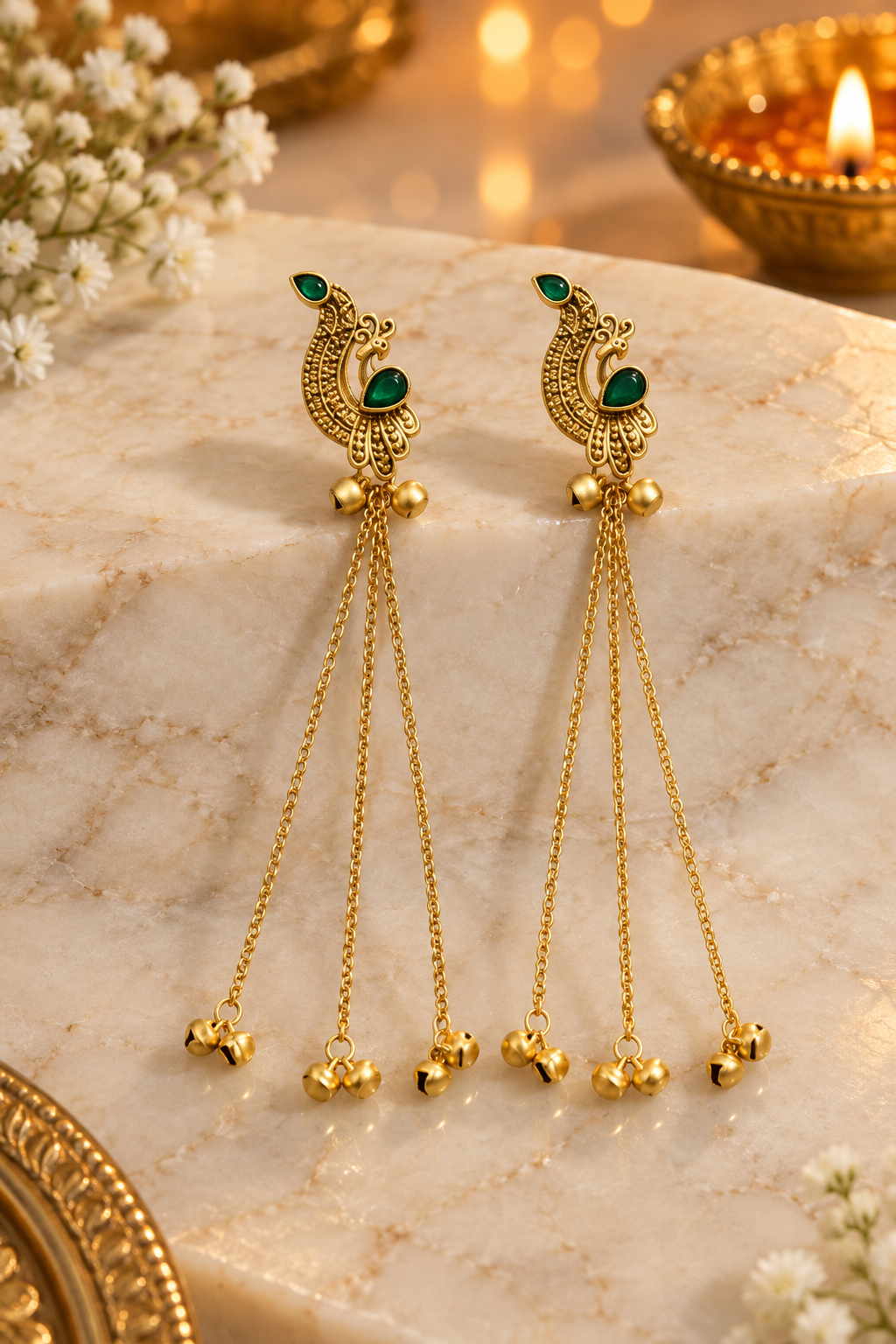 Seevee Fashion Gold Plated Pota Stone Peacock kashmiri Earrings for Women