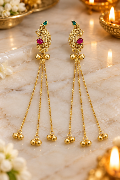 Seevee Fashion Gold Plated Pota Stone Peacock kashmiri Earrings for Women