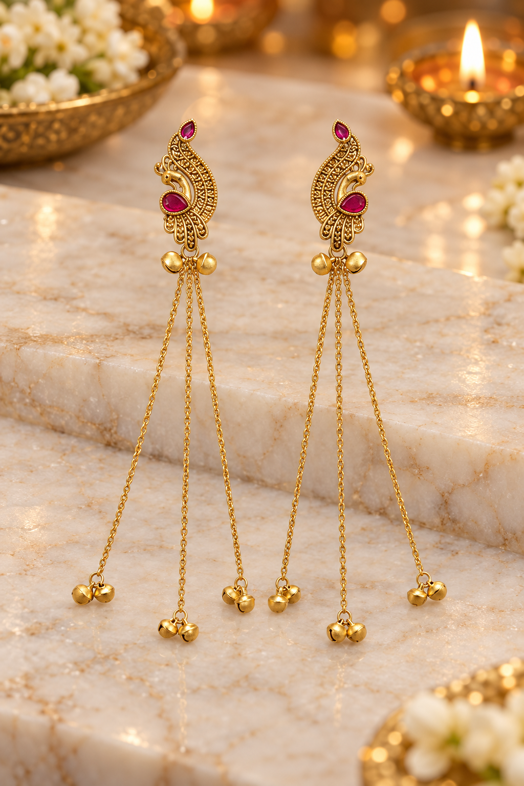Seevee Fashion Gold Plated Pota Stone Peacock kashmiri Earrings for Women