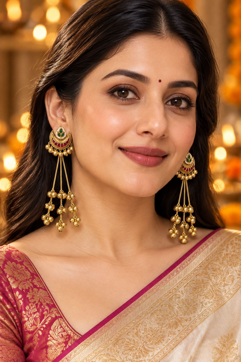 Seevee Fashion Gold Plated Pota Stone kashmiri Earrings for Women
