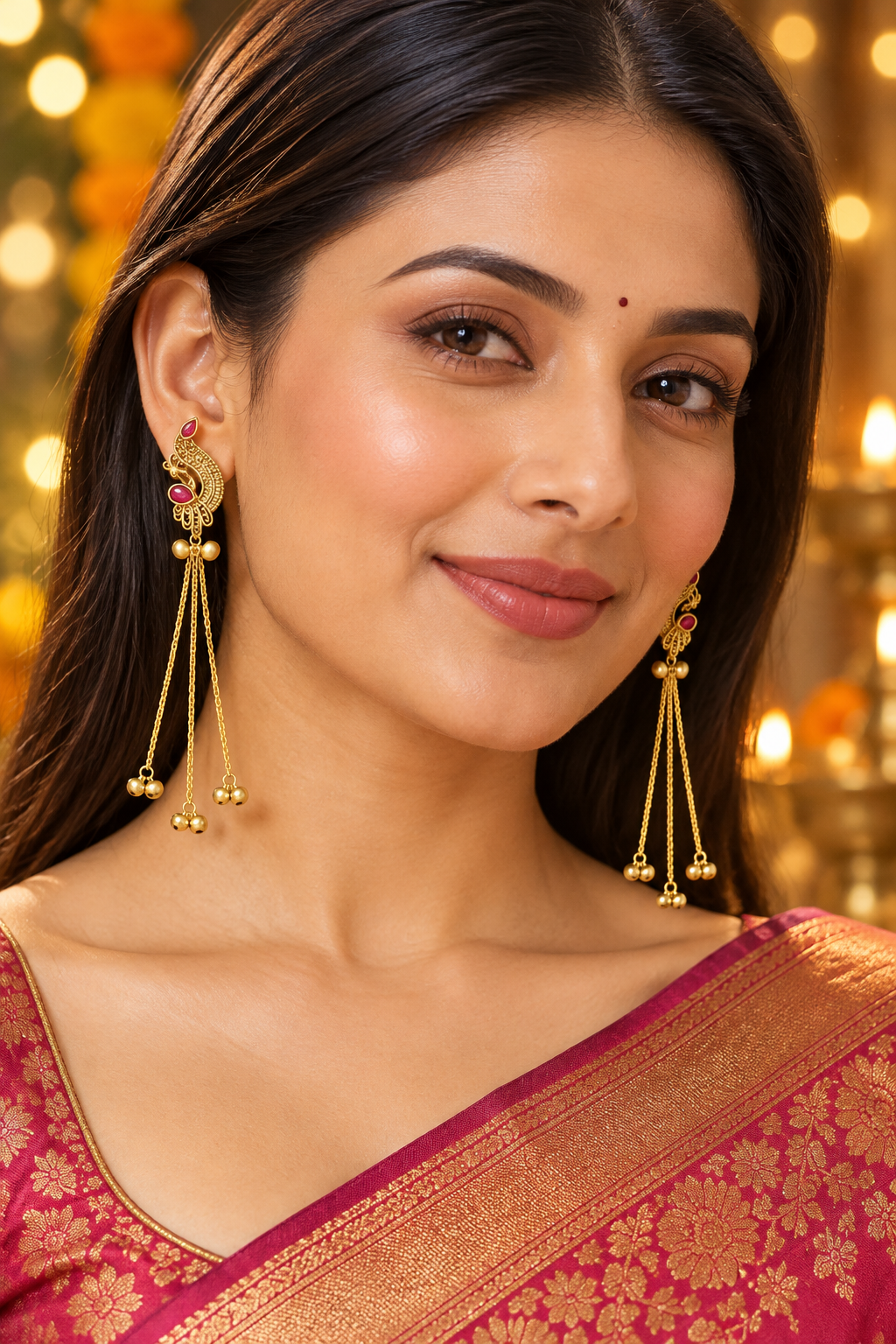 Seevee Fashion Gold Plated Pota Stone Peacock kashmiri Earrings for Women