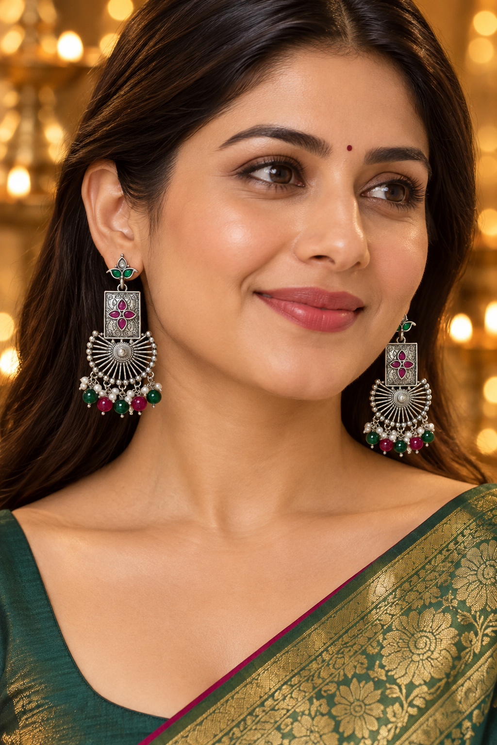 Seevee Fashion Oxidised Plated Pota Stone Dangler Earrings