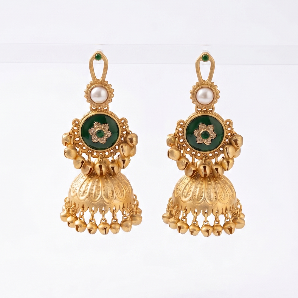 Seevee Fashion Gold Plated Pota Stone Traditional Ethnic Kashmiri Earrings