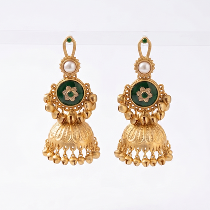 Seevee Fashion Gold Plated Pota Stone Traditional Ethnic Kashmiri Earrings