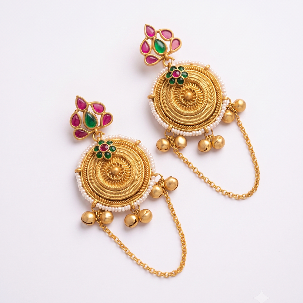 Seevee Fashion Gold Plated Kundan Pota Stone kashmiri Earrings for Women