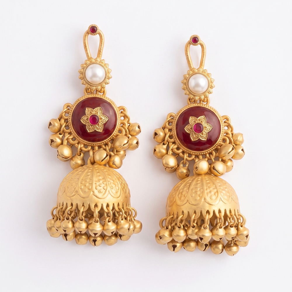 Seevee Fashion Gold Plated Pota Stone Traditional Ethnic Kashmiri Earrings