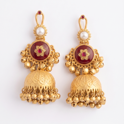 Seevee Fashion Gold Plated Pota Stone Traditional Ethnic Kashmiri Earrings