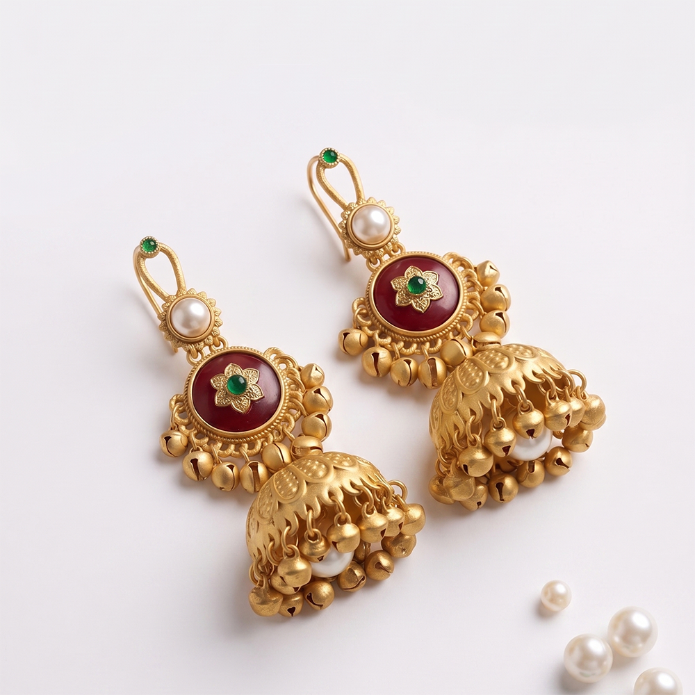 Seevee Fashion Gold Plated Pota Stone Traditional Ethnic Kashmiri Earrings