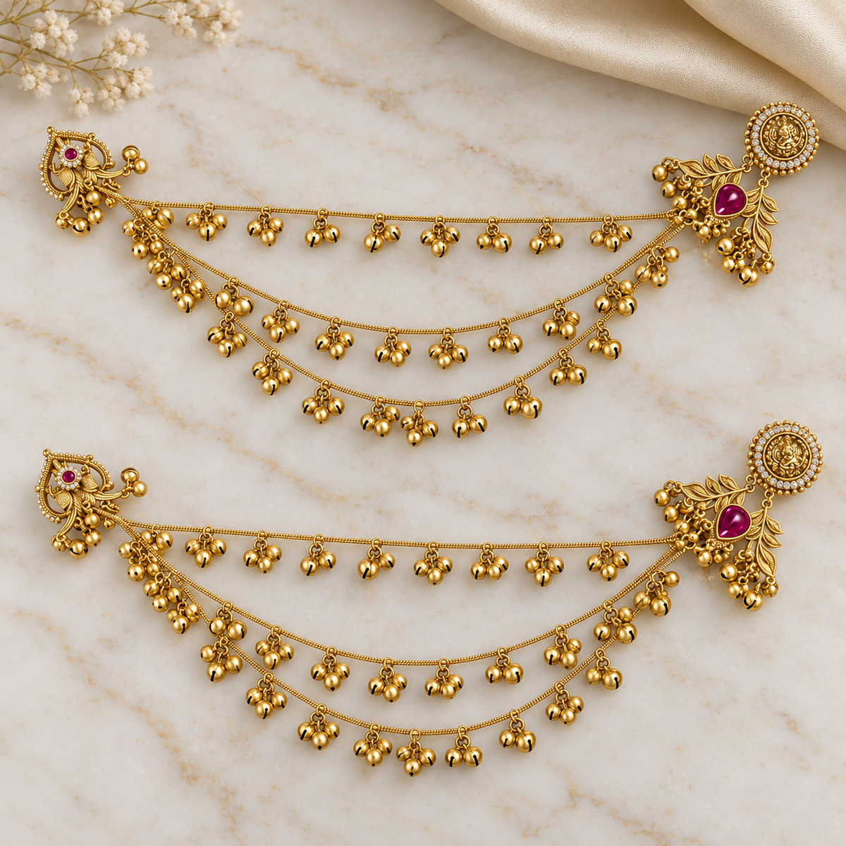 Seevee Fashion Gold Plated Kashmiri Earrings With Chain for Women