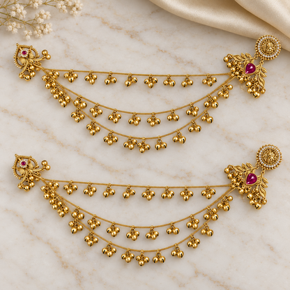 Seevee Fashion Gold Plated Kashmiri Earrings With Chain for Women