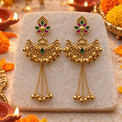 Seevee Fashion Gold Plated Pota Stone kashmiri Earrings for Women
