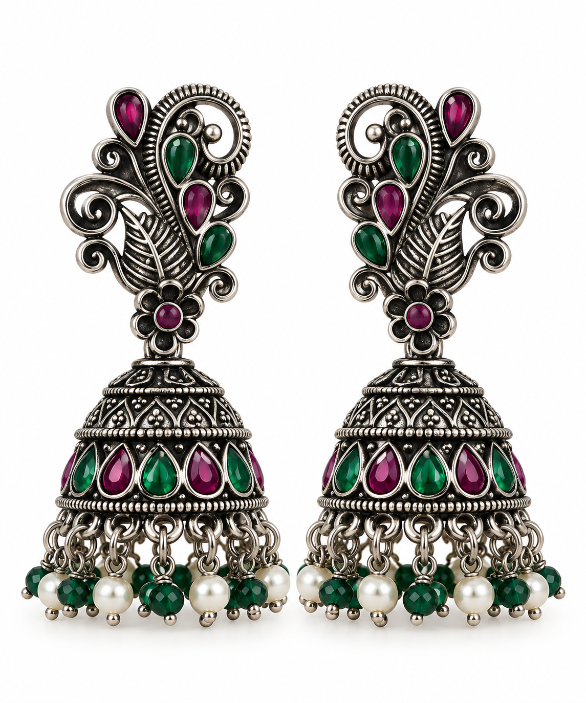 Seevee Fashion Oxidised Plated Pota Stone Peacock Jhumki Earrings