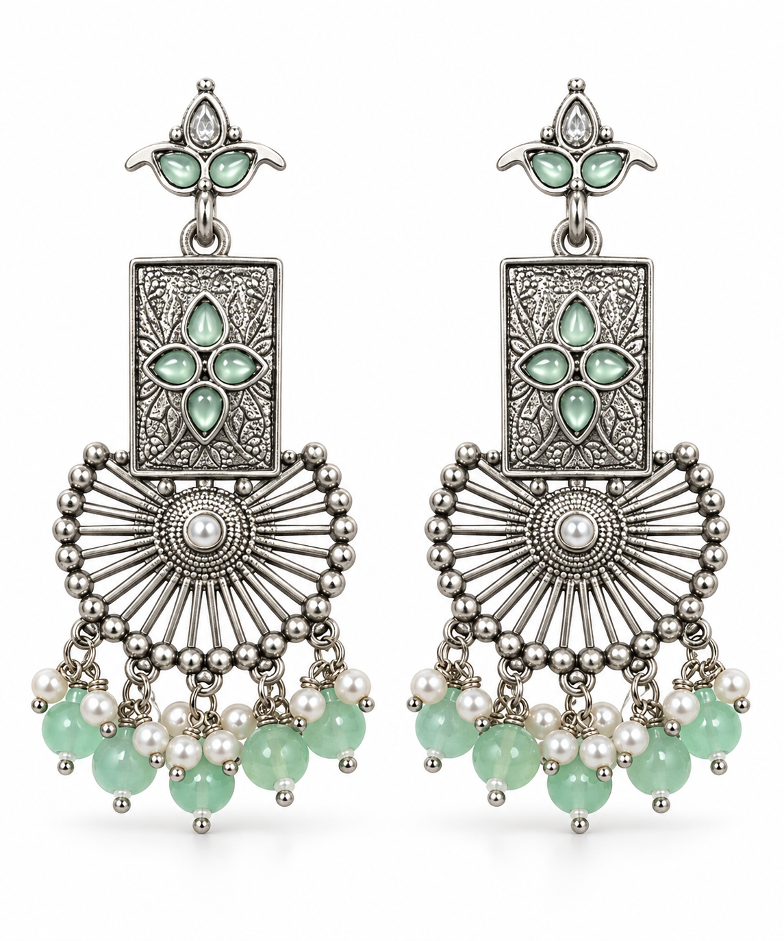Seevee Fashion Oxidised Plated Pota Stone Dangler Earrings