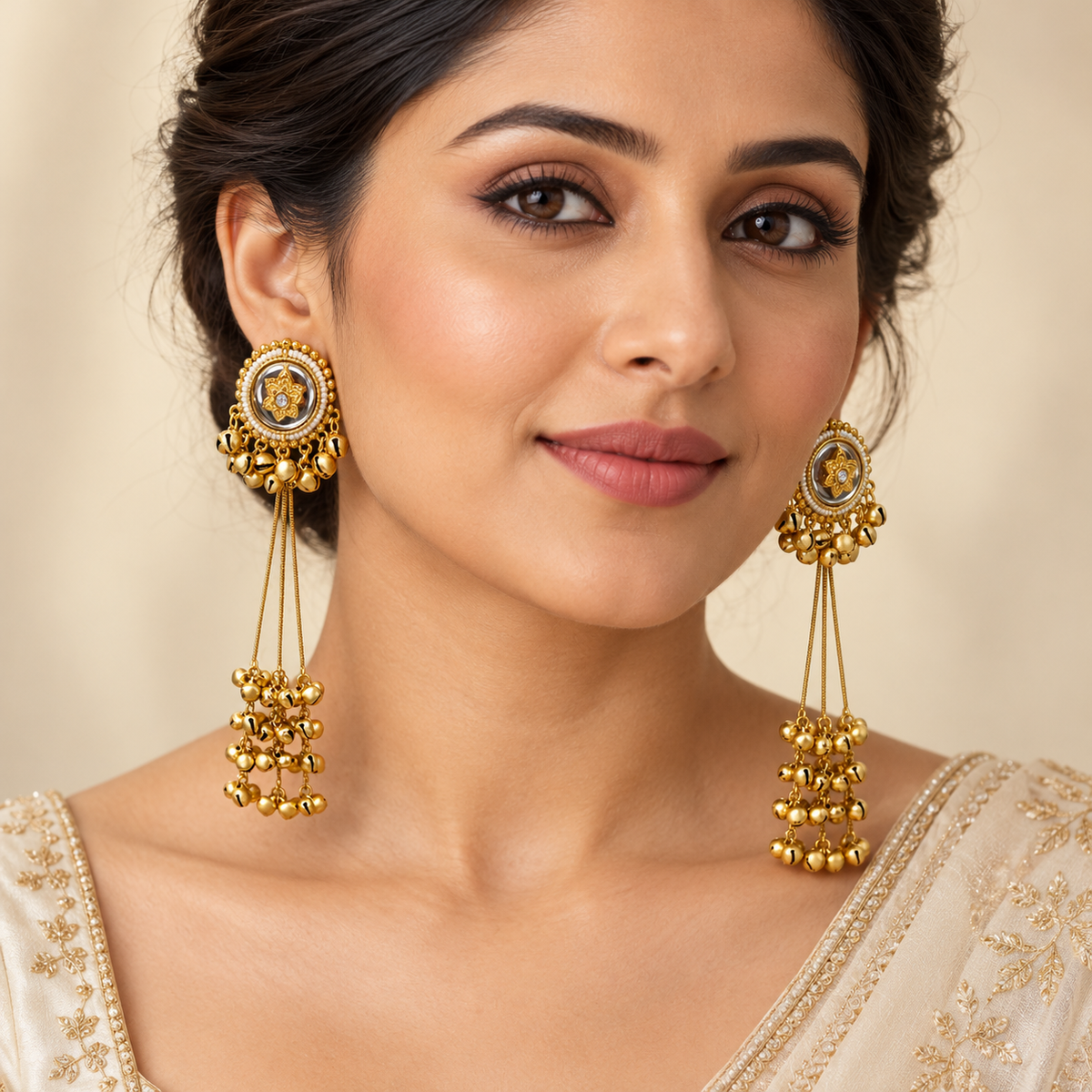 Seevee Fashion Gold Plated Pota Stone kashmiri Earrings for Women