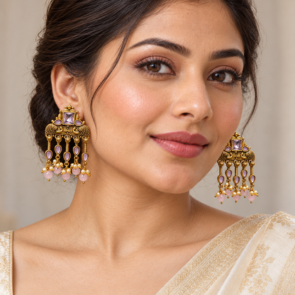 Seevee Fashion Gold Plated Kundan Stone Dangler Earrings for Women