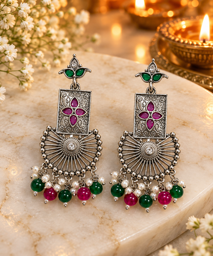 Seevee Fashion Oxidised Plated Pota Stone Dangler Earrings