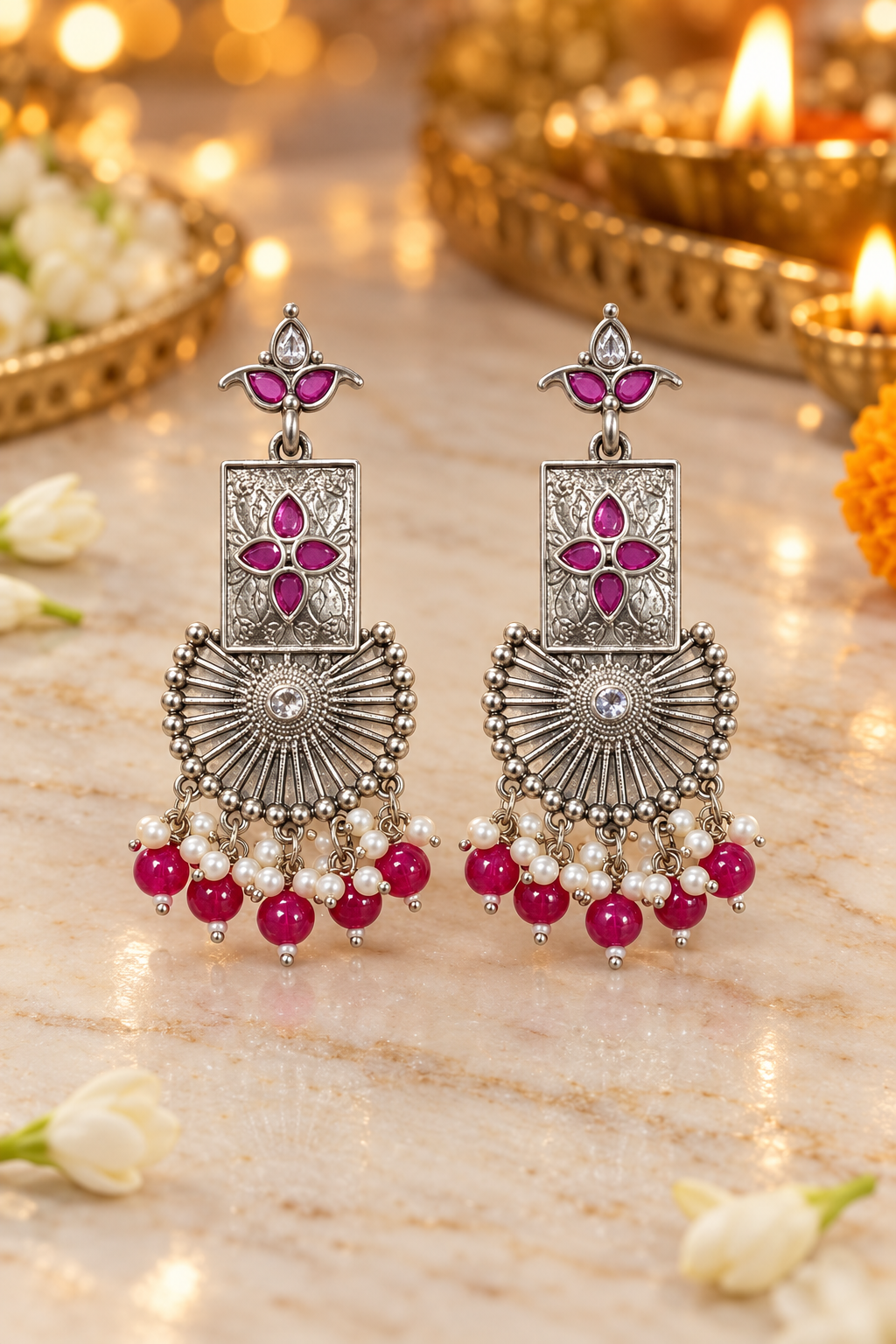 Seevee Fashion Oxidised Plated Pota Stone Dangler Earrings