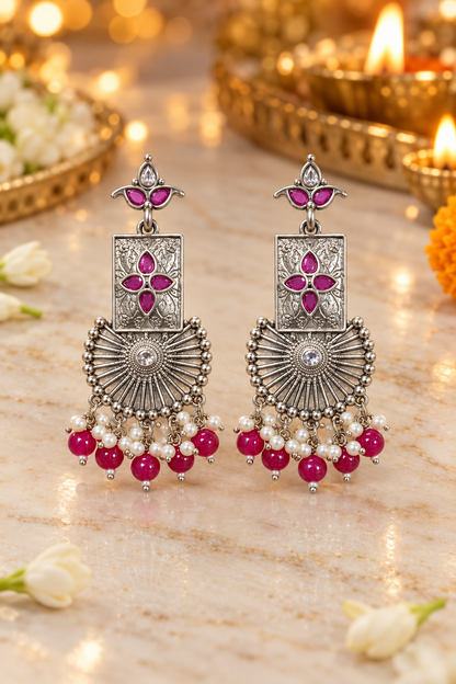 Seevee Fashion Oxidised Plated Pota Stone Dangler Earrings