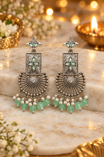 Seevee Fashion Oxidised Plated Pota Stone Dangler Earrings
