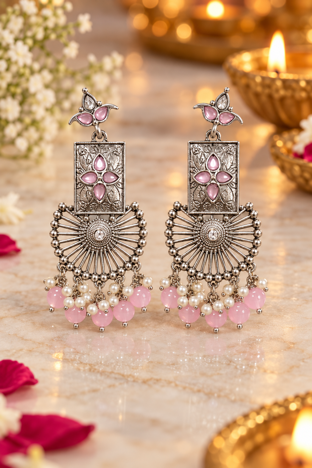 Seevee Fashion Oxidised Plated Pota Stone Dangler Earrings