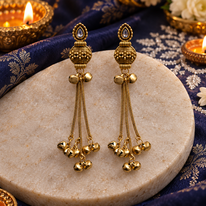 Seevee Fashion Gold Plated Pota Stone kashmiri Earrings for Women