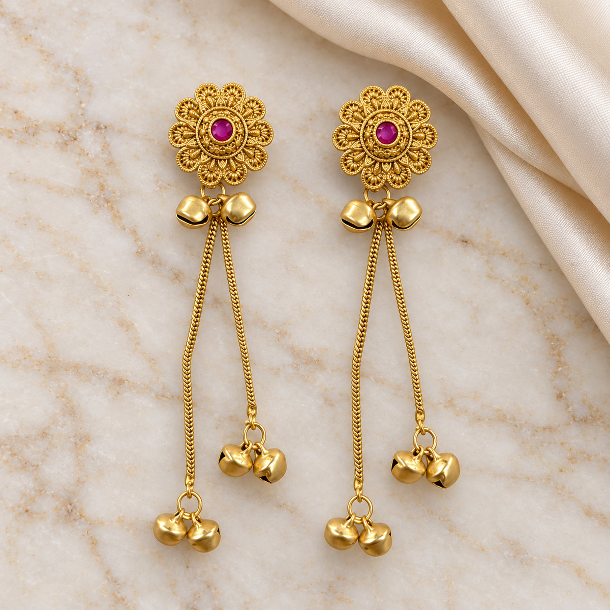 Seevee Fashion Gold Plated Pota Stone Ghungroo Kashmiri Earrings for Women