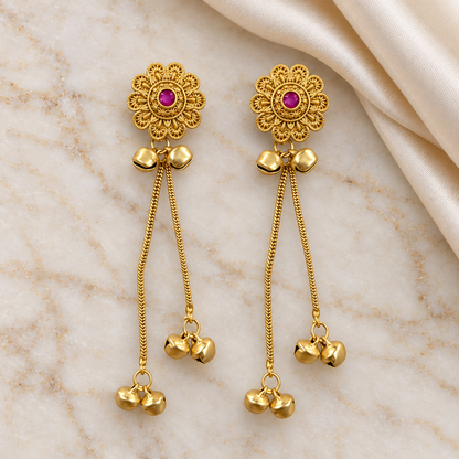 Seevee Fashion Gold Plated Pota Stone Ghungroo Kashmiri Earrings for Women