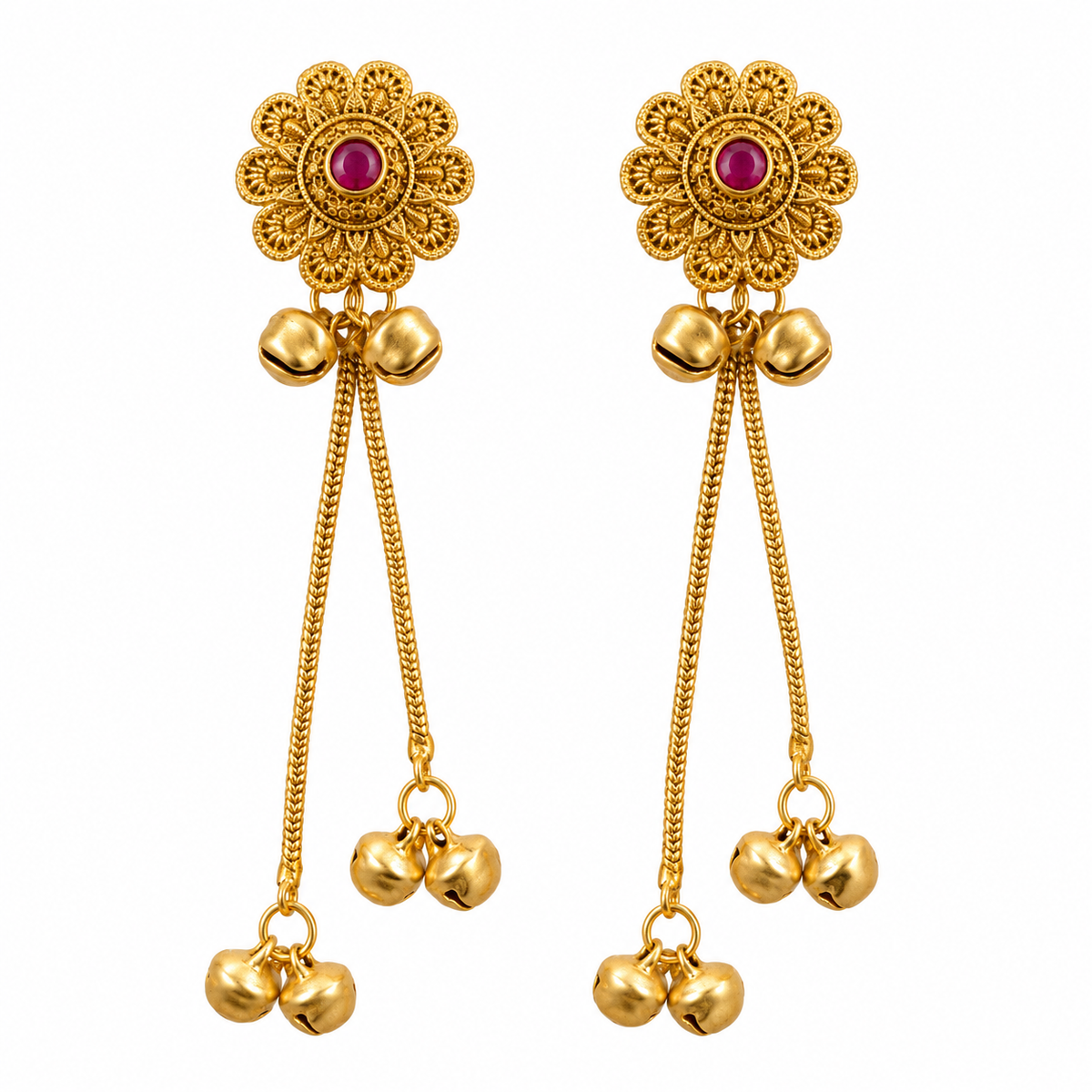 Seevee Fashion Gold Plated Pota Stone Ghungroo Kashmiri Earrings for Women