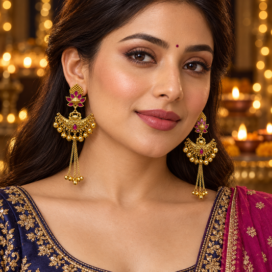 Seevee Fashion Gold Plated Pota Stone kashmiri Earrings for Women