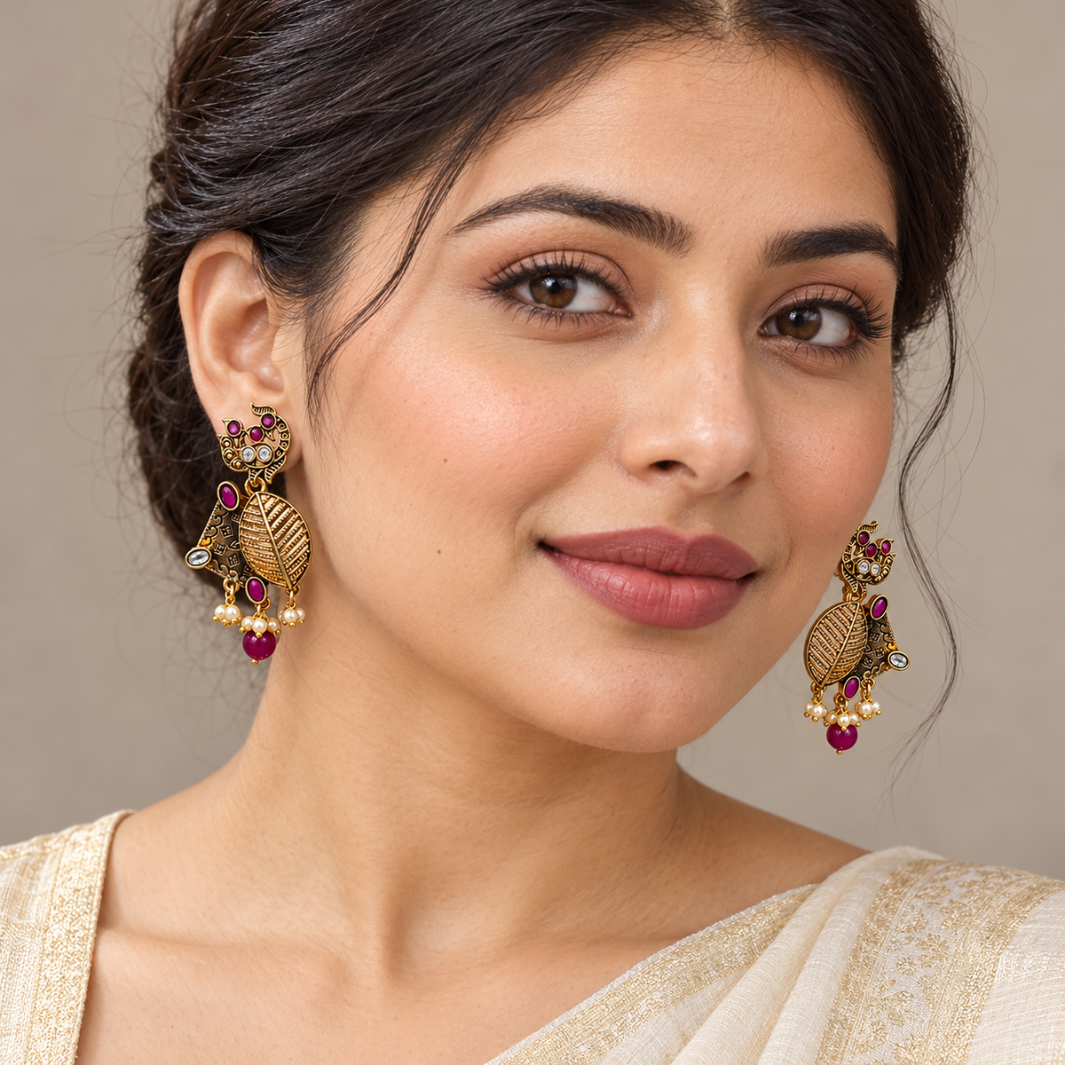 Seevee Fashion Gold Plated Kundan Stone Dangler Earrings