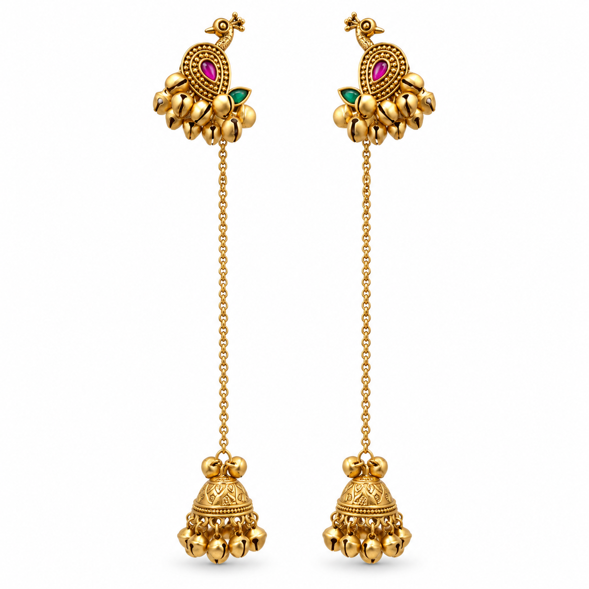 Seevee Fashion Gold Plated Pota Stone Peacock kashmiri Earrings for Women