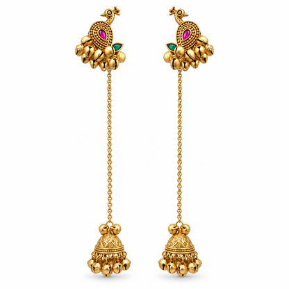 Seevee Fashion Gold Plated Pota Stone Peacock kashmiri Earrings for Women