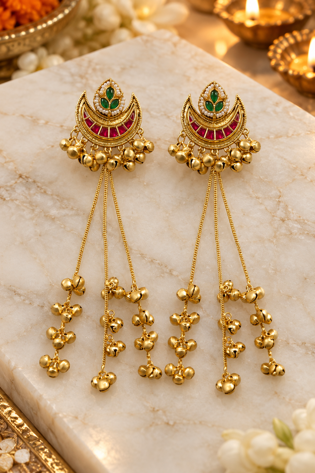 Seevee Fashion Gold Plated Pota Stone kashmiri Earrings for Women