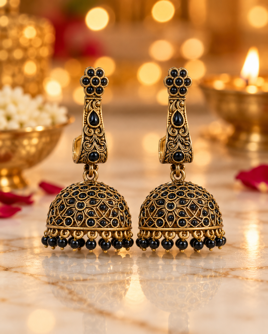 Seevee Fashion Gold Plated Pota Stone Jhumki Earrings