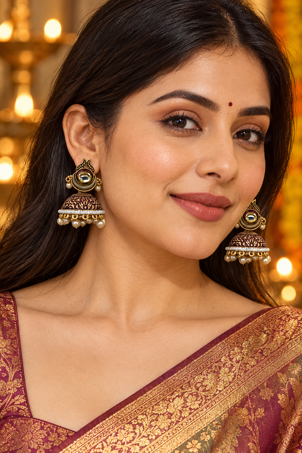 Seevee Fashion Gold Plated Kundan Stone Jhumki Earrings