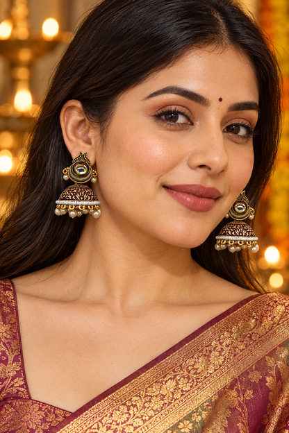 Seevee Fashion Gold Plated Kundan Stone Jhumki Earrings