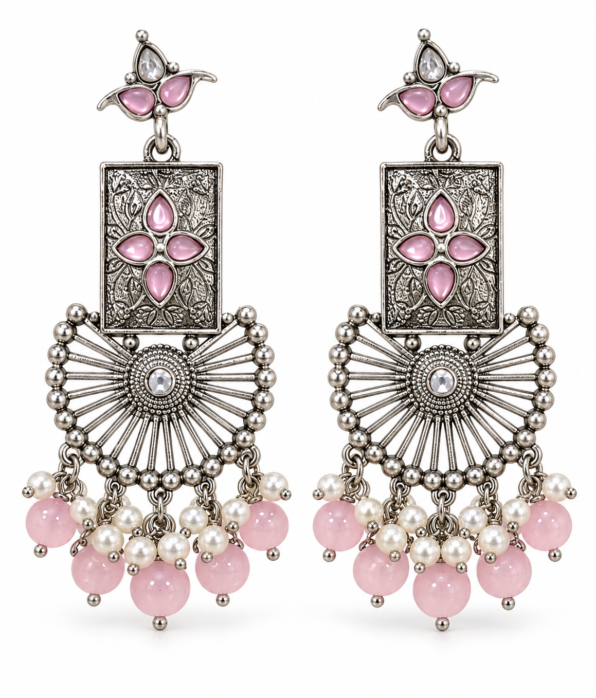 Seevee Fashion Oxidised Plated Pota Stone Dangler Earrings
