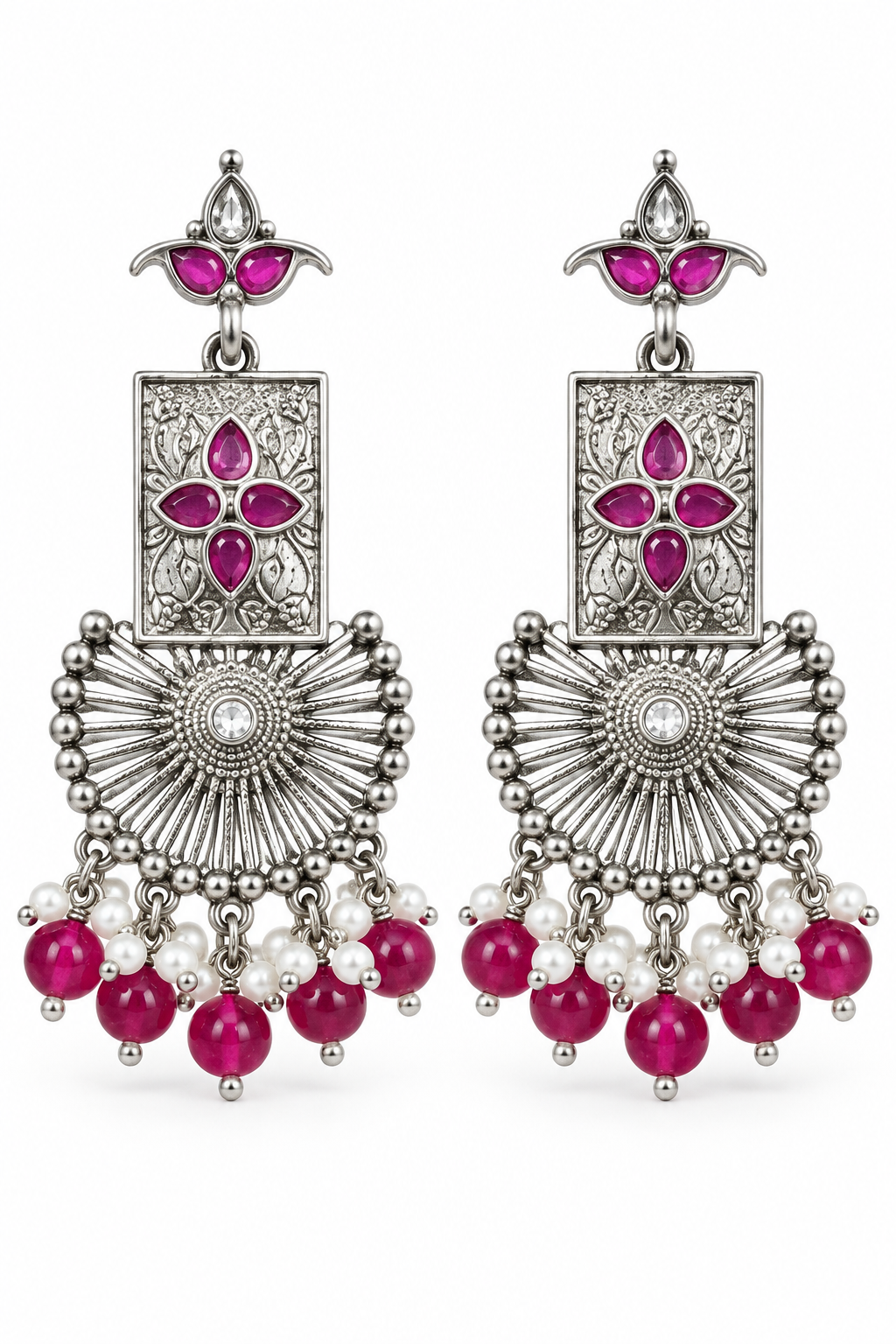 Seevee Fashion Oxidised Plated Pota Stone Dangler Earrings
