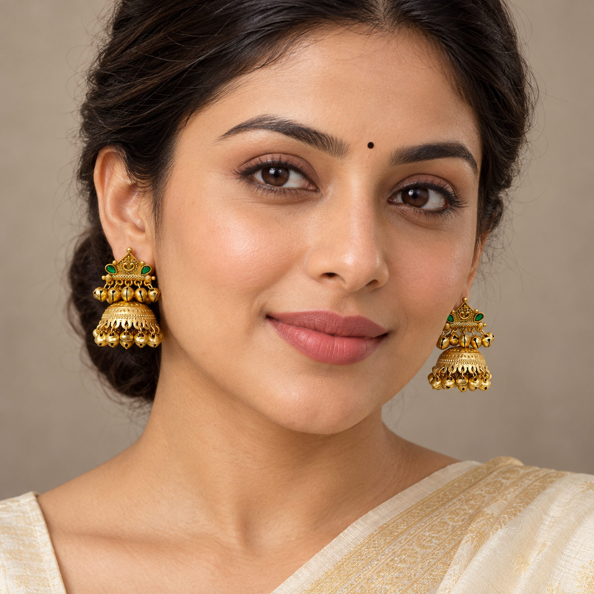 Seevee Fashion Gold Plated Pota Kundan Stone Jhumki Earrings