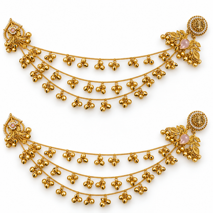 Seevee Fashion Gold Plated Kashmiri Earrings With Chain for Women